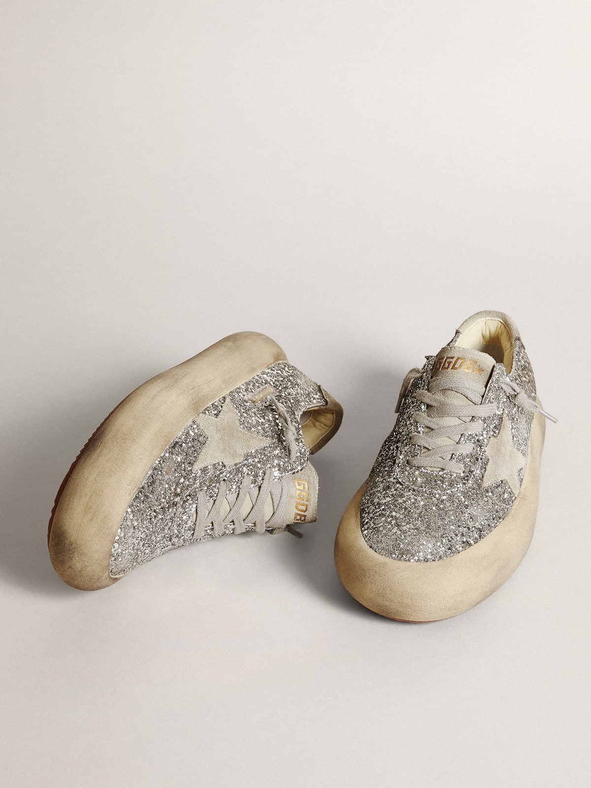 Women's Space-Star in silver glitter with ice-gray star| Golden Goose