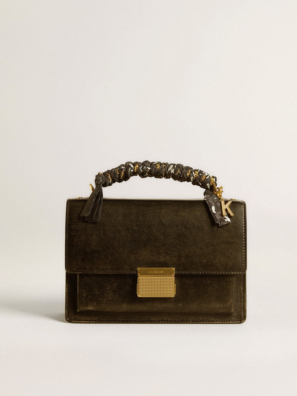 Black braided fabric charm with brass chain| Golden Goose