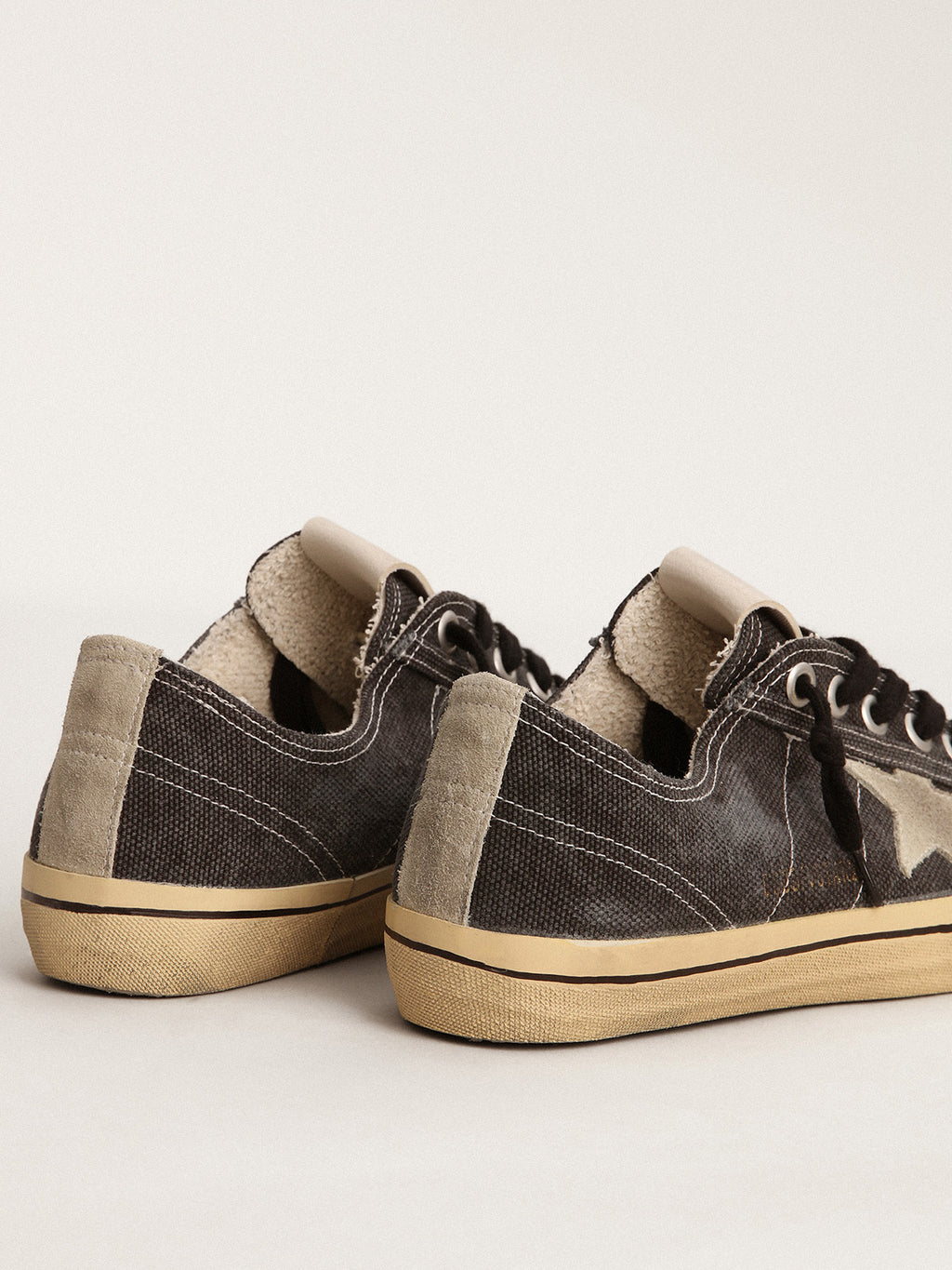 Men's V-Star LTD in black canvas with ice-gray star and heel tab| Golden Goose
