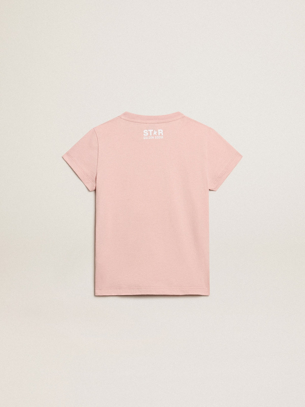 Girls' pink T-shirt with white logo and maxi star| Golden Goose