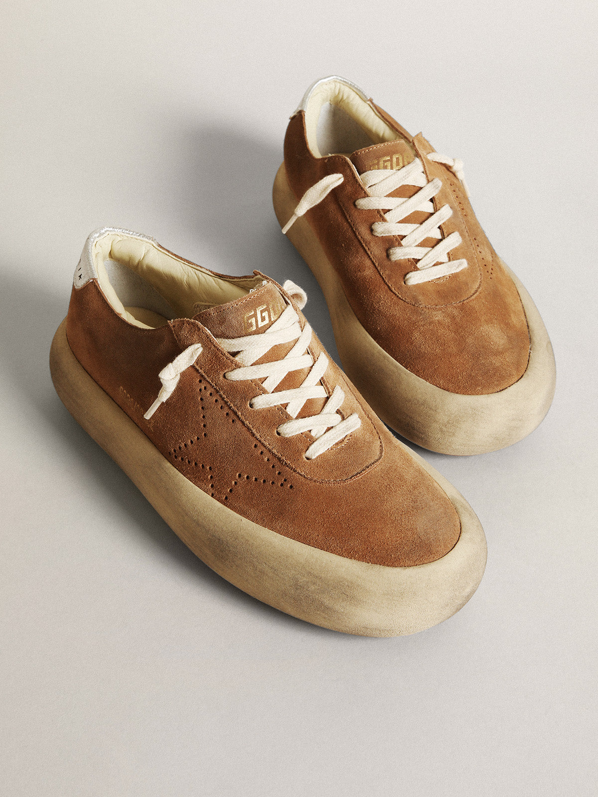 Women's Space-Star in tobacco-colored suede with perforated star| Golden Goose