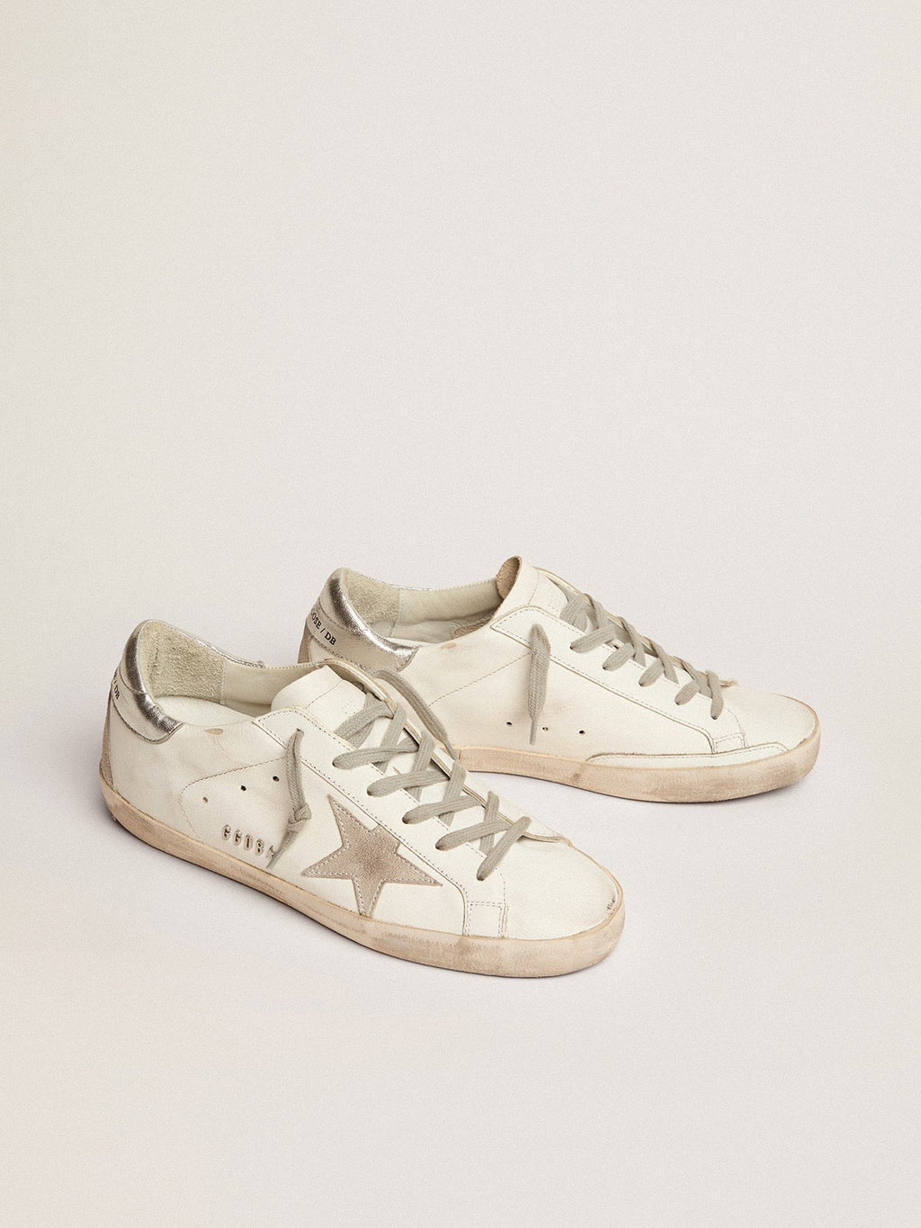 Women's Super-Star with silver heel tab and metal stud lettering| Golden Goose