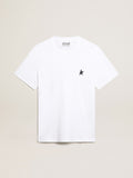 Men's white T-shirt with dark blue star on the front| Golden Goose
