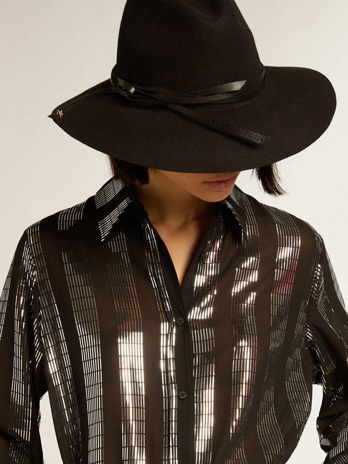 Black shirt dress with metallic appliqués| Golden Goose