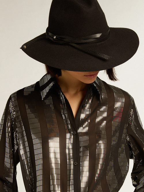 Black shirt dress with metallic appliqués| Golden Goose