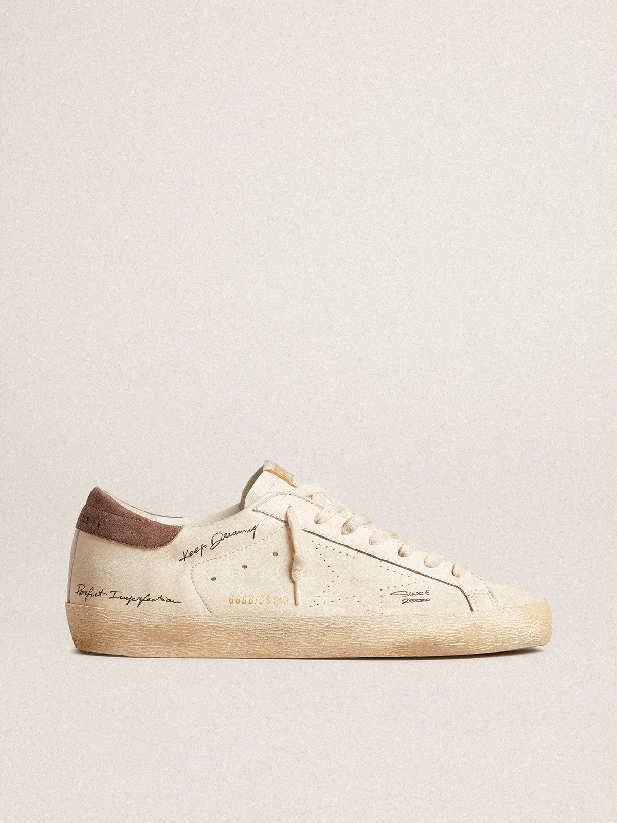 Men's Super-Star in nappa leather with perforated star and suede heel tab| Golden Goose