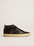 Mid Star in black nappa with black glitter star and suede flash| Golden Goose