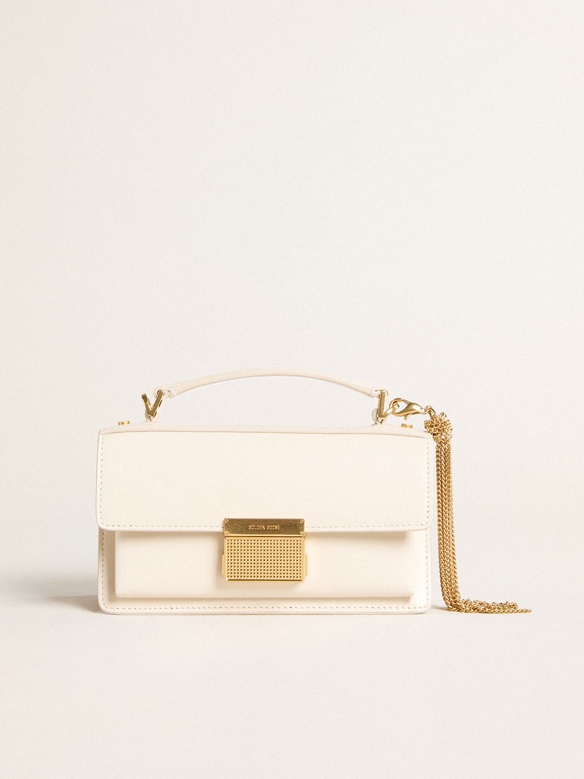 Small Venezia Bag in butter-colored boarded leather with gold details| Golden Goose
