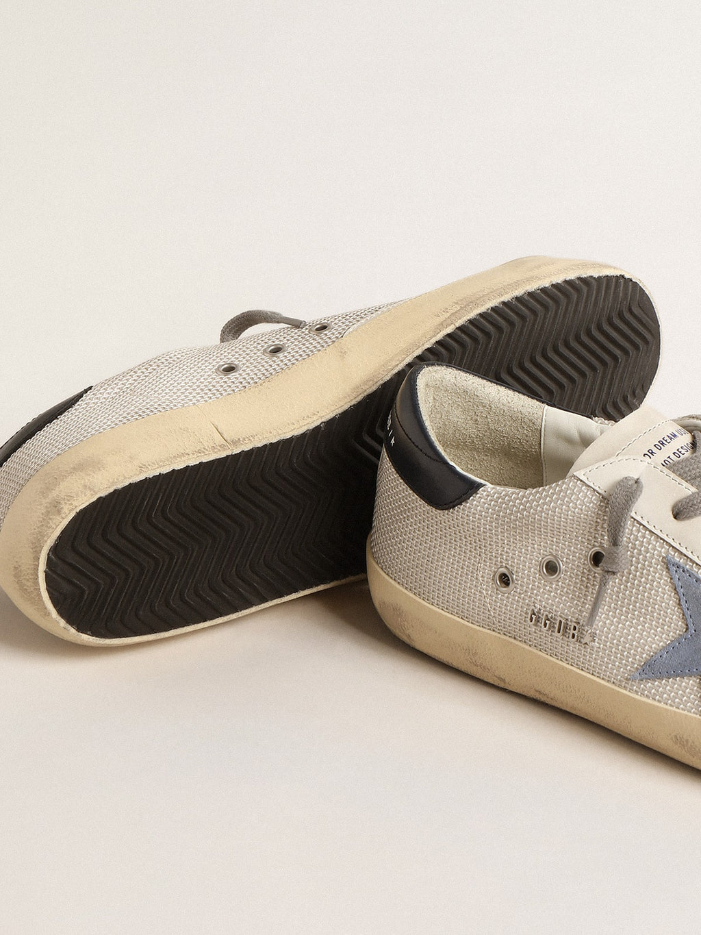 Super-Star in pale silver mesh with light blue suede star| Golden Goose