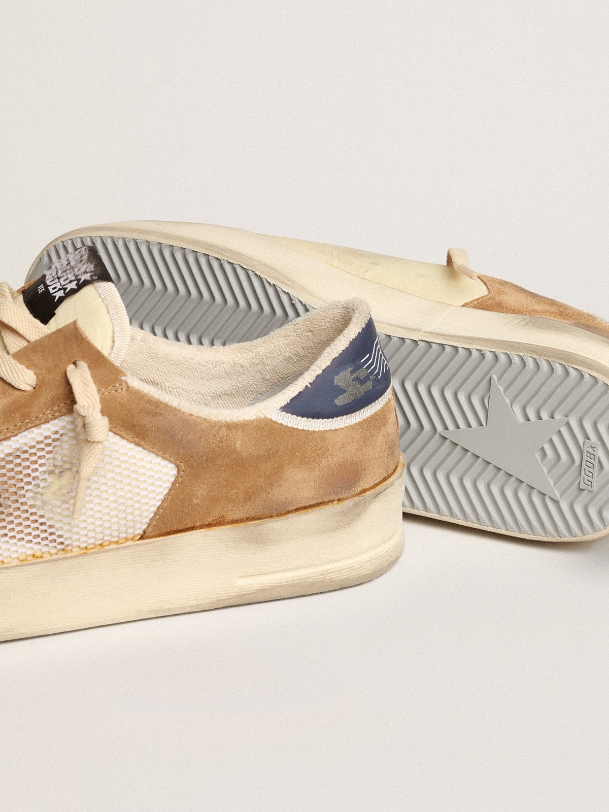 Stardan in beige nylon and mesh with tobacco suede inserts| Golden Goose