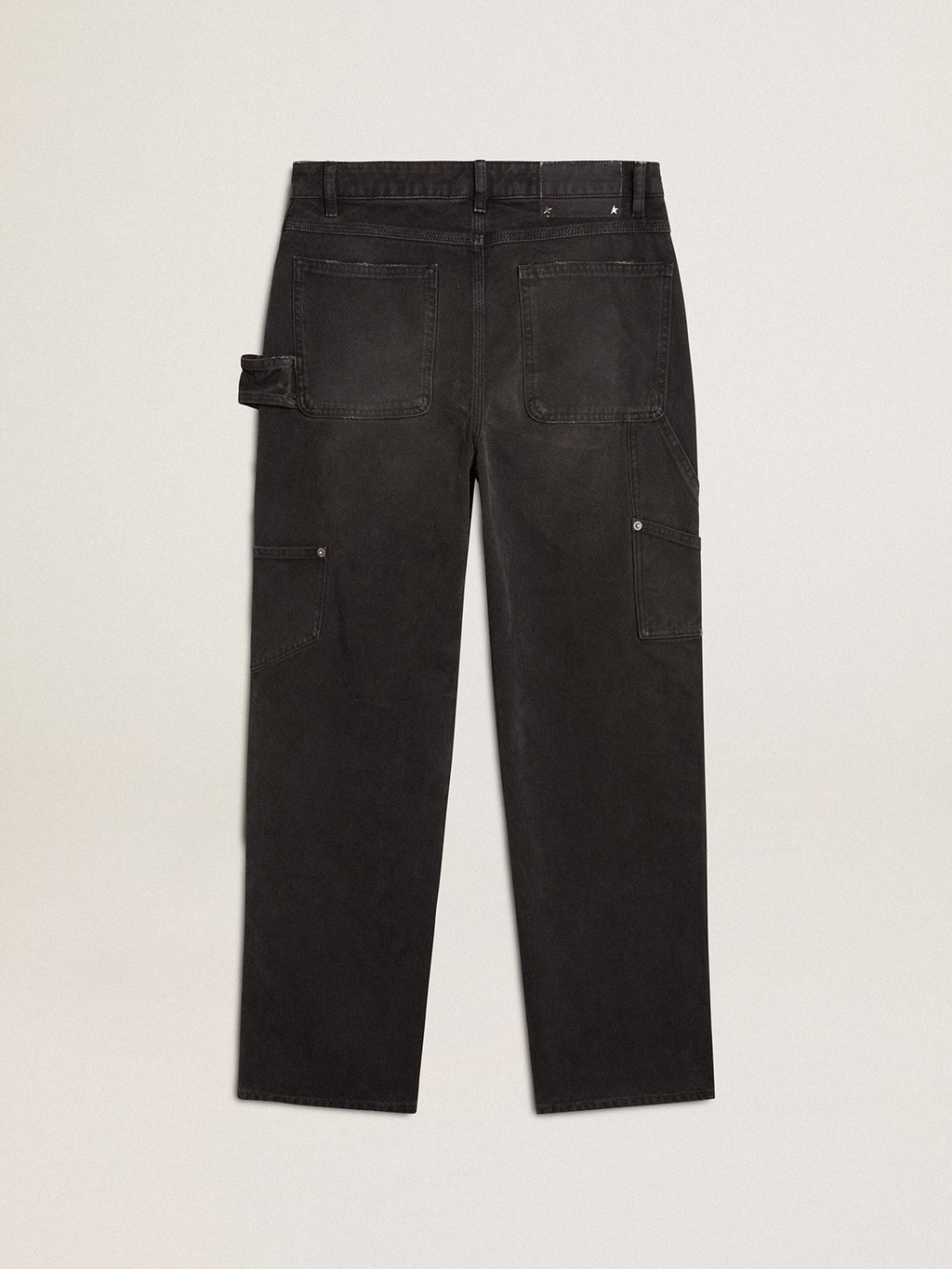 Women's distressed black cotton jeans with front patches| Golden Goose
