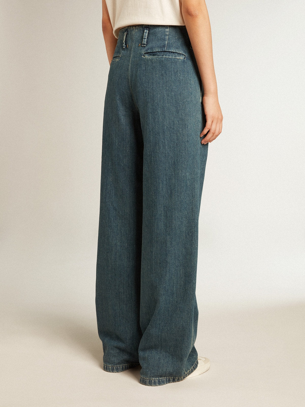 Women's blue cotton pleated pants| Golden Goose