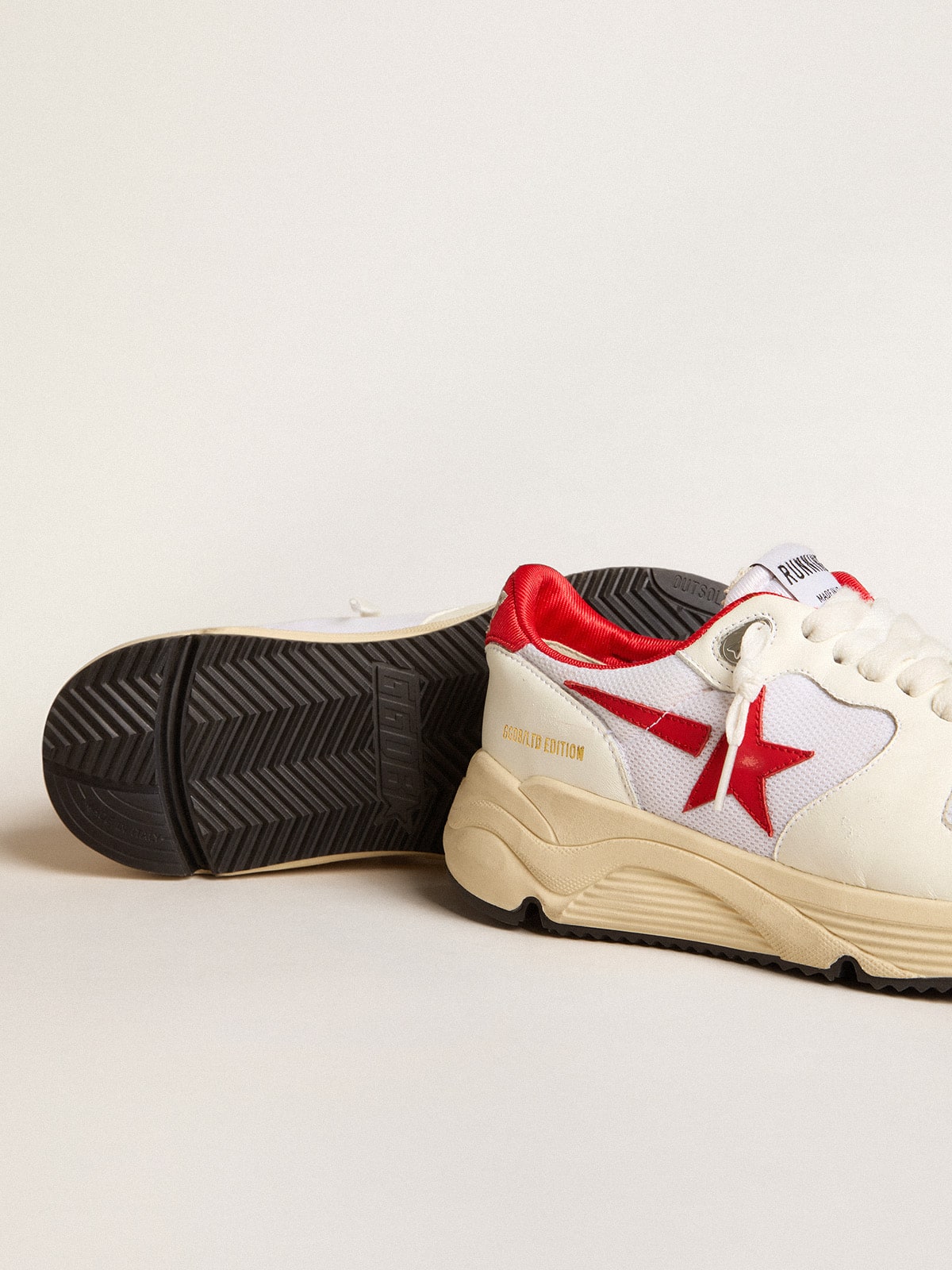 Running Sole LTD in white nappa and nylon with a red leather star| Golden Goose
