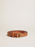 Molly tan leather belt with star-shaped studs| Golden Goose