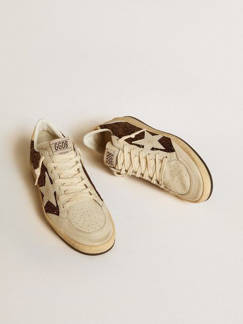 Ball Star in glitter with leather star and metallic leather heel tab| Golden Goose