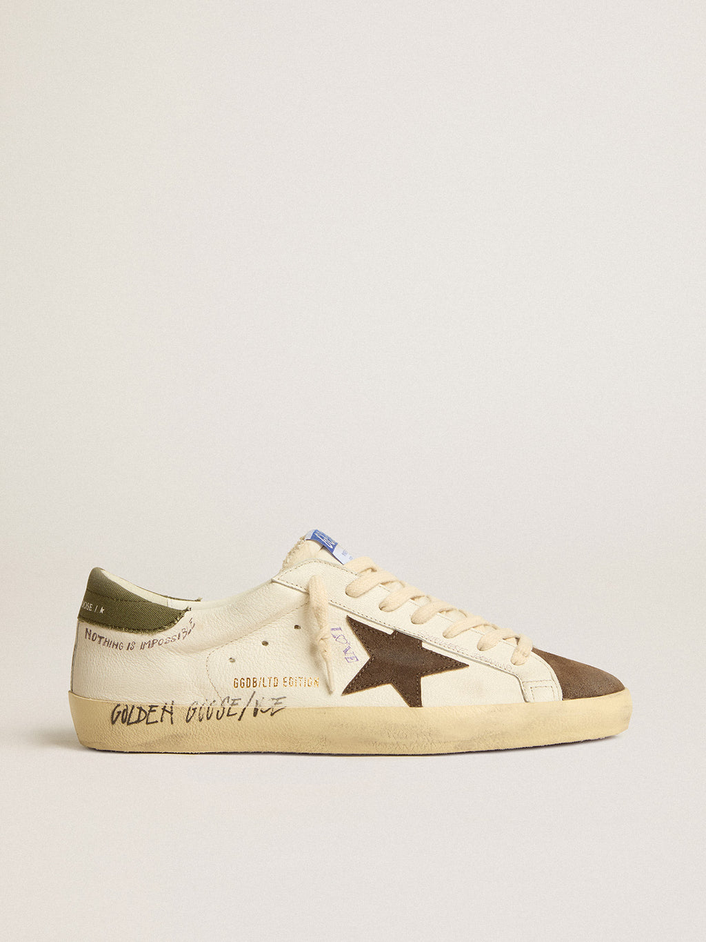 Super-Star LTD in nappa with brown suede star and green heel tab| Golden Goose