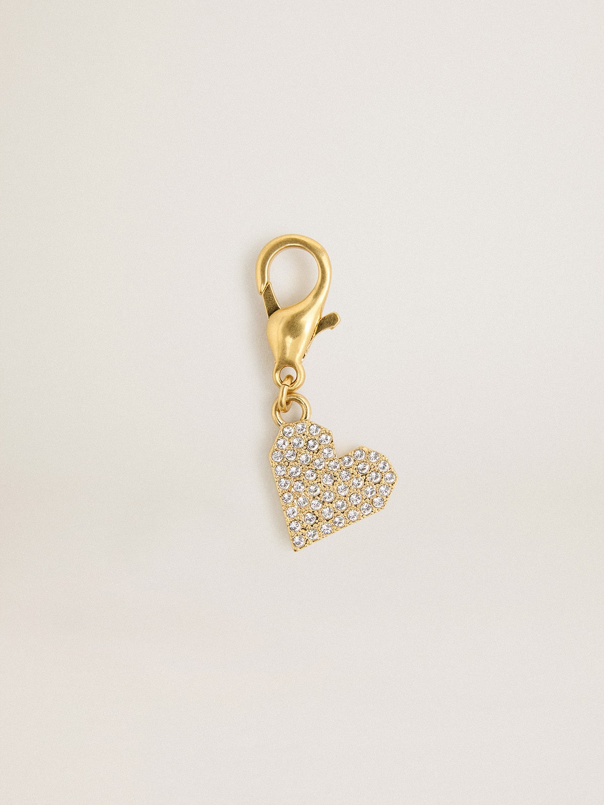 Heart-shaped charm in gold-colored brass with crystals| Golden Goose