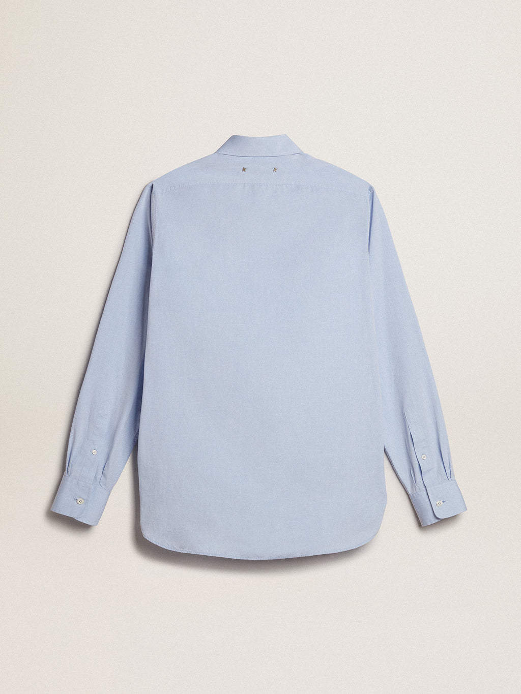Baby-blue cotton shirt with embroidered pocket| Golden Goose