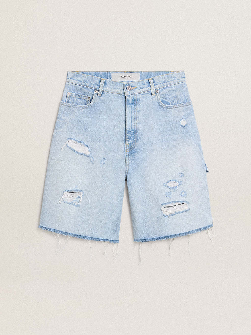 Women's Bermuda shorts in lived-in effect denim| Golden Goose