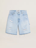 Women's Bermuda shorts in lived-in effect denim| Golden Goose