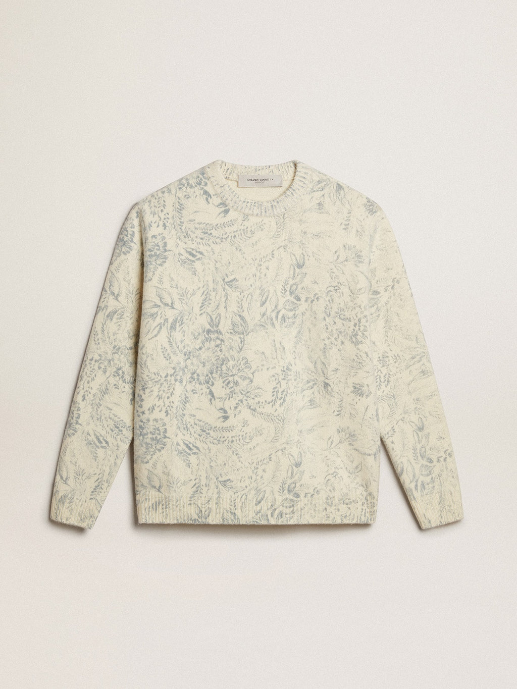 Men's round-neck sweater in wool with all-over toile de jouy pattern| Golden Goose