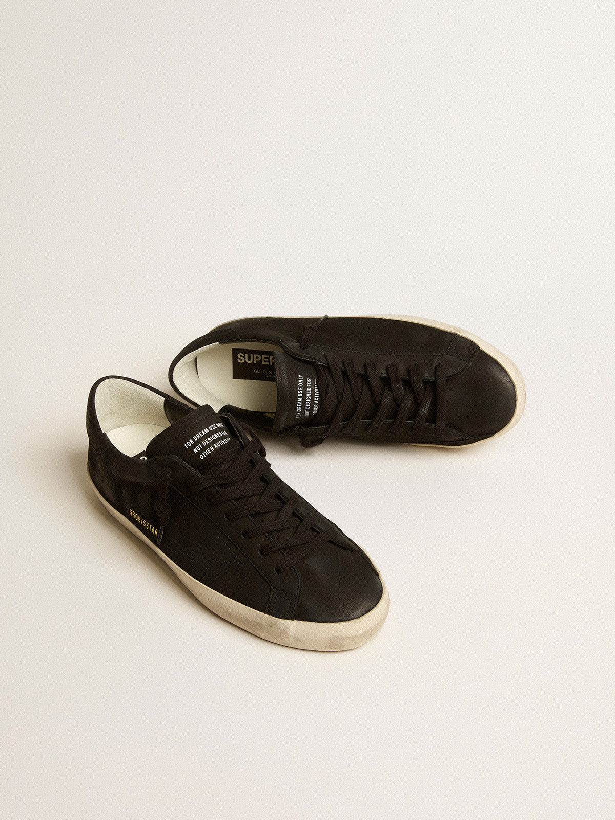 Super-Star in black nubuck with perforated star and black nubuck heel tab| Golden Goose