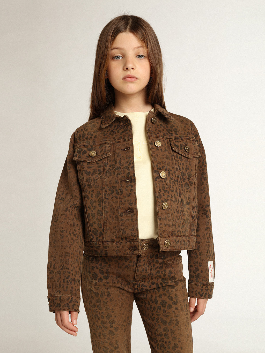 Girls' cotton jacket with jacquard animal print| Golden Goose