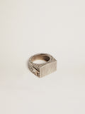 Men's silver color square ring| Golden Goose