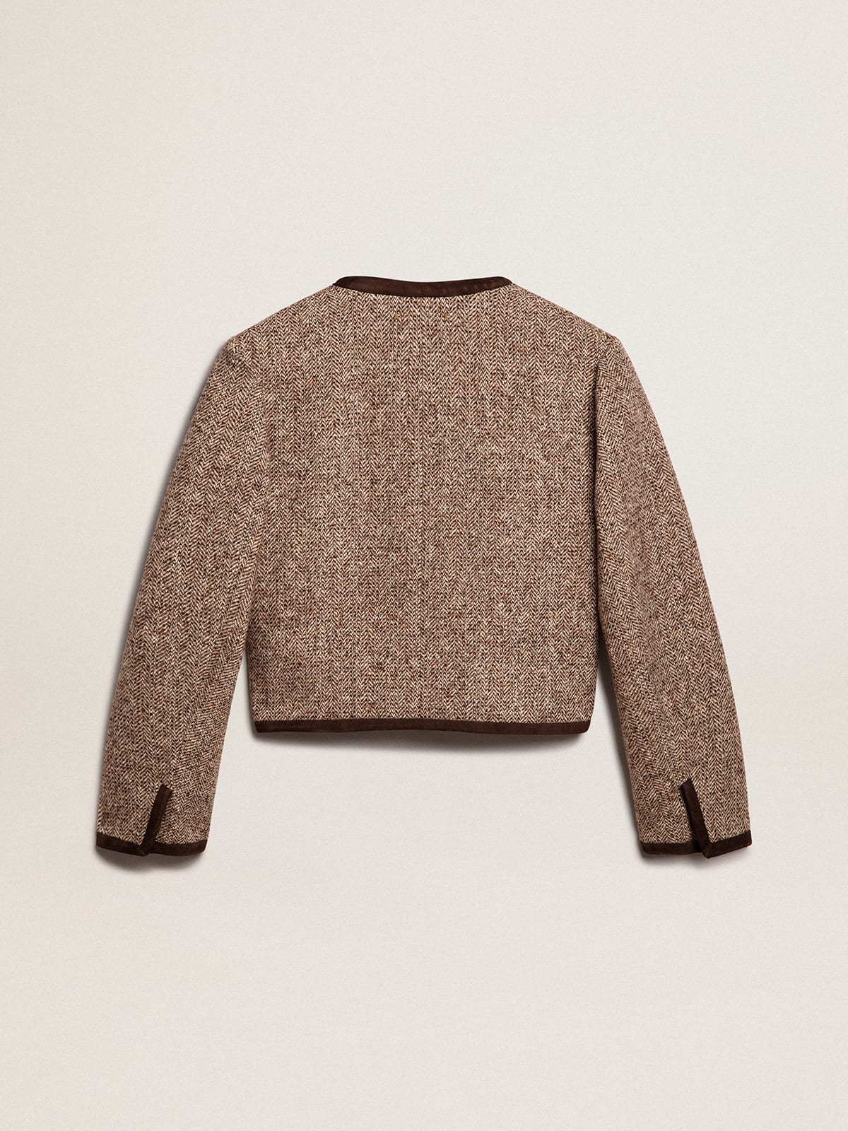 Brown cropped jacket with button fastening| Golden Goose