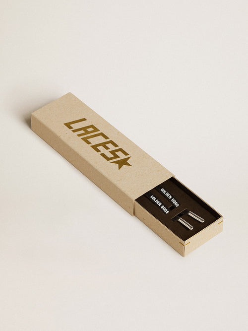 Black lurex laces with contrasting white logo| Golden Goose