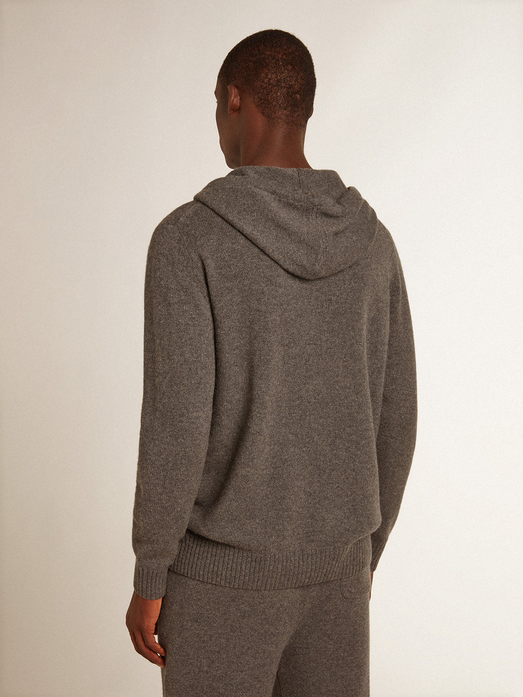Men's gray melange cashmere blend sweatshirt with hood| Golden Goose