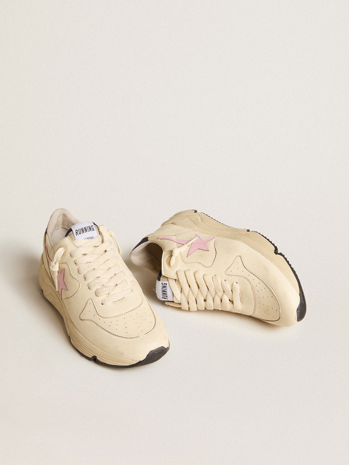 Women's Running Sole in nappa leather with pink leather star and blue leather heel tab| Golden Goose