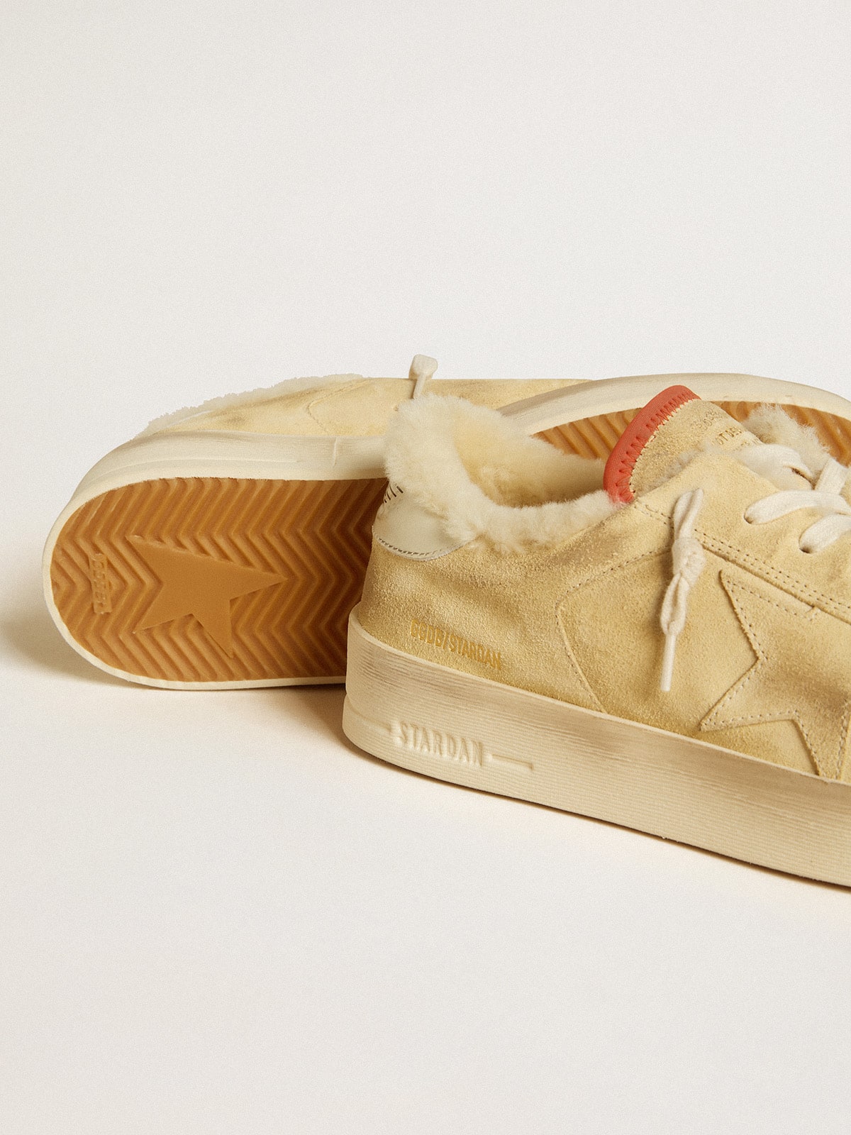 Stardan in beige suede with leather heel tab and shearling lining| Golden Goose