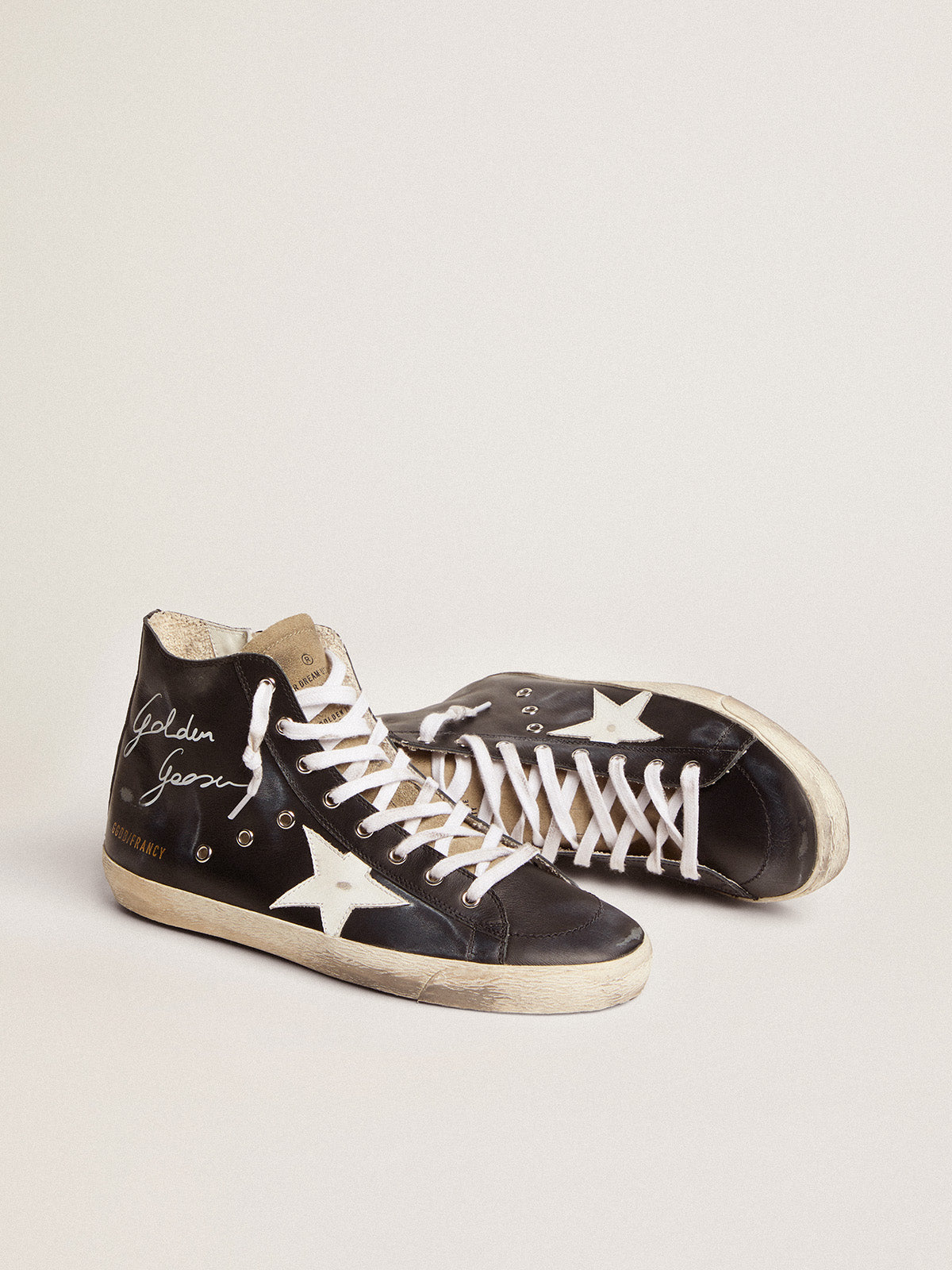 Men's Francy with black leather upper and white leather star| Golden Goose