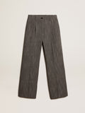 Women's high-waisted pants in gray melange wool blend| Golden Goose