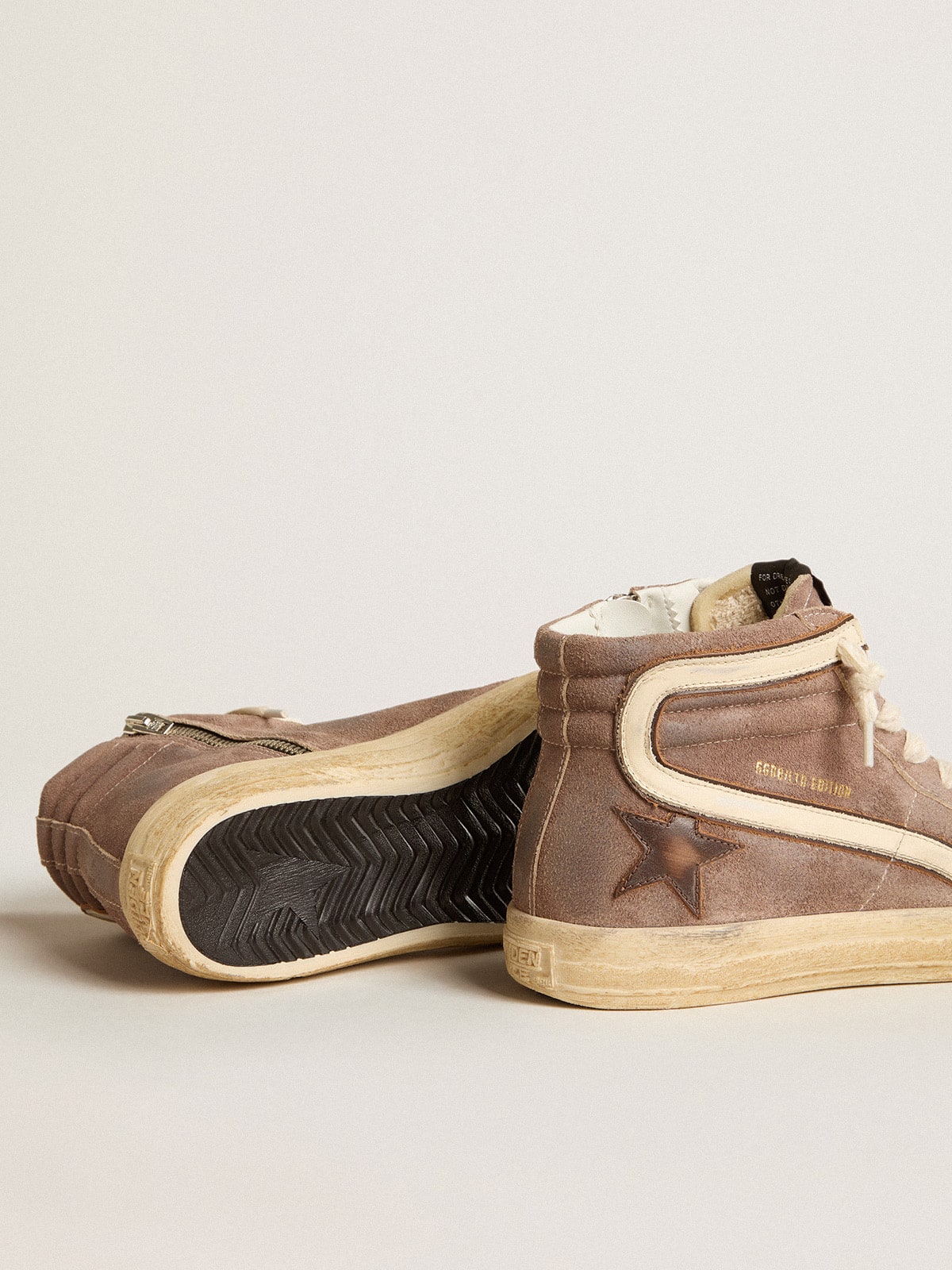 Women's Slide LTD in brown suede with leather star and flash| Golden Goose