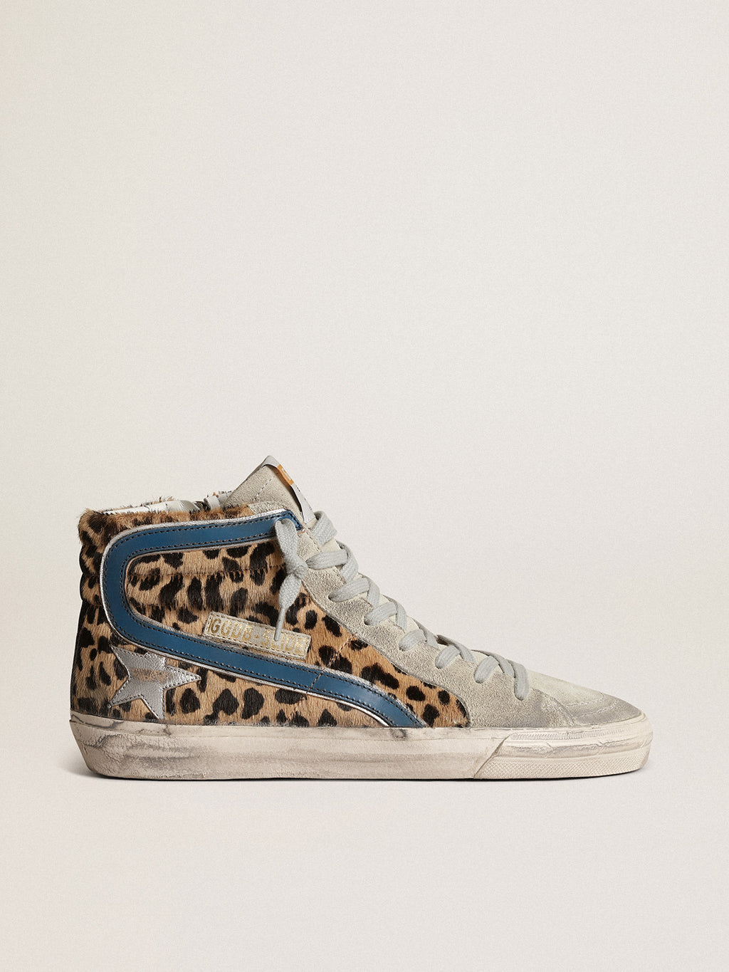 Women's Slide in leopard print pony skin with silver leather star| Golden Goose