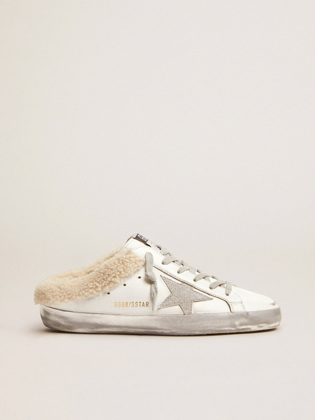 Super-Star Sabots in white leather with shearling lining| Golden Goose