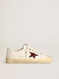 Women's V-Star in white nappa with red glitter star| Golden Goose