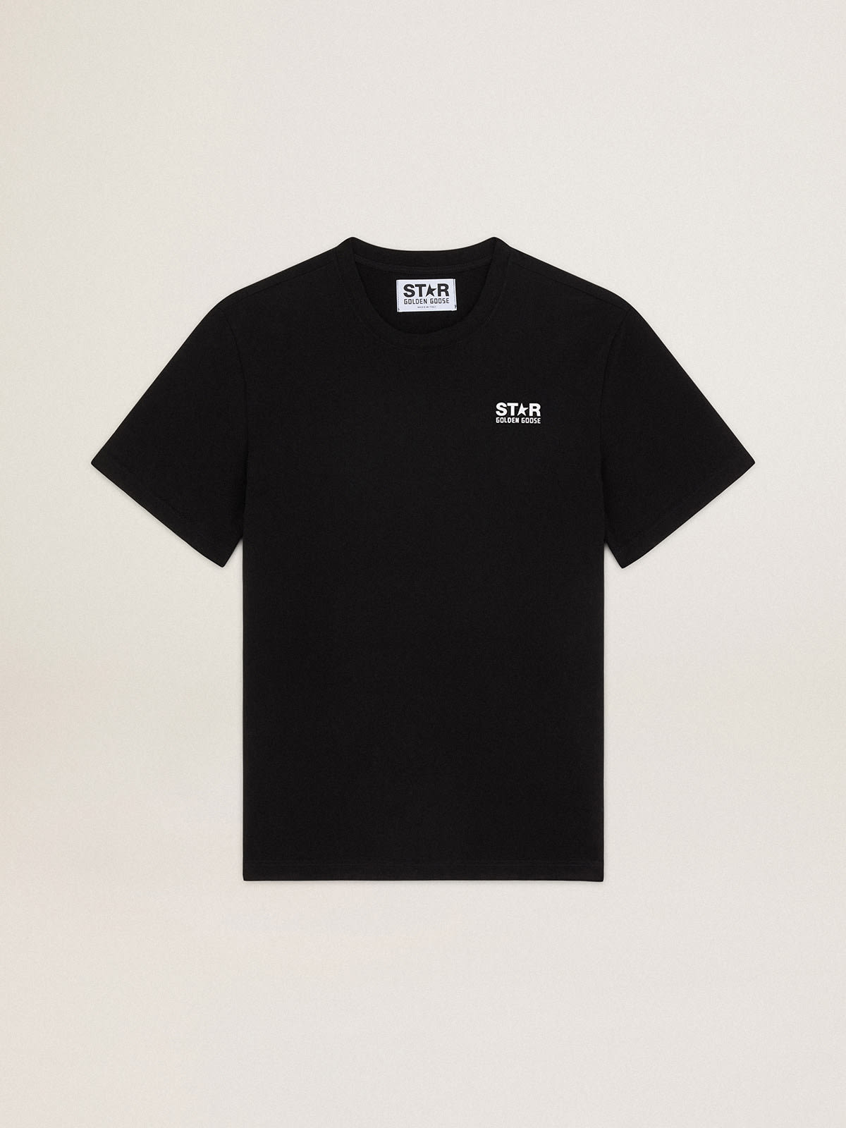 Black Star Collection T-shirt with contrasting white logo and star| Golden Goose