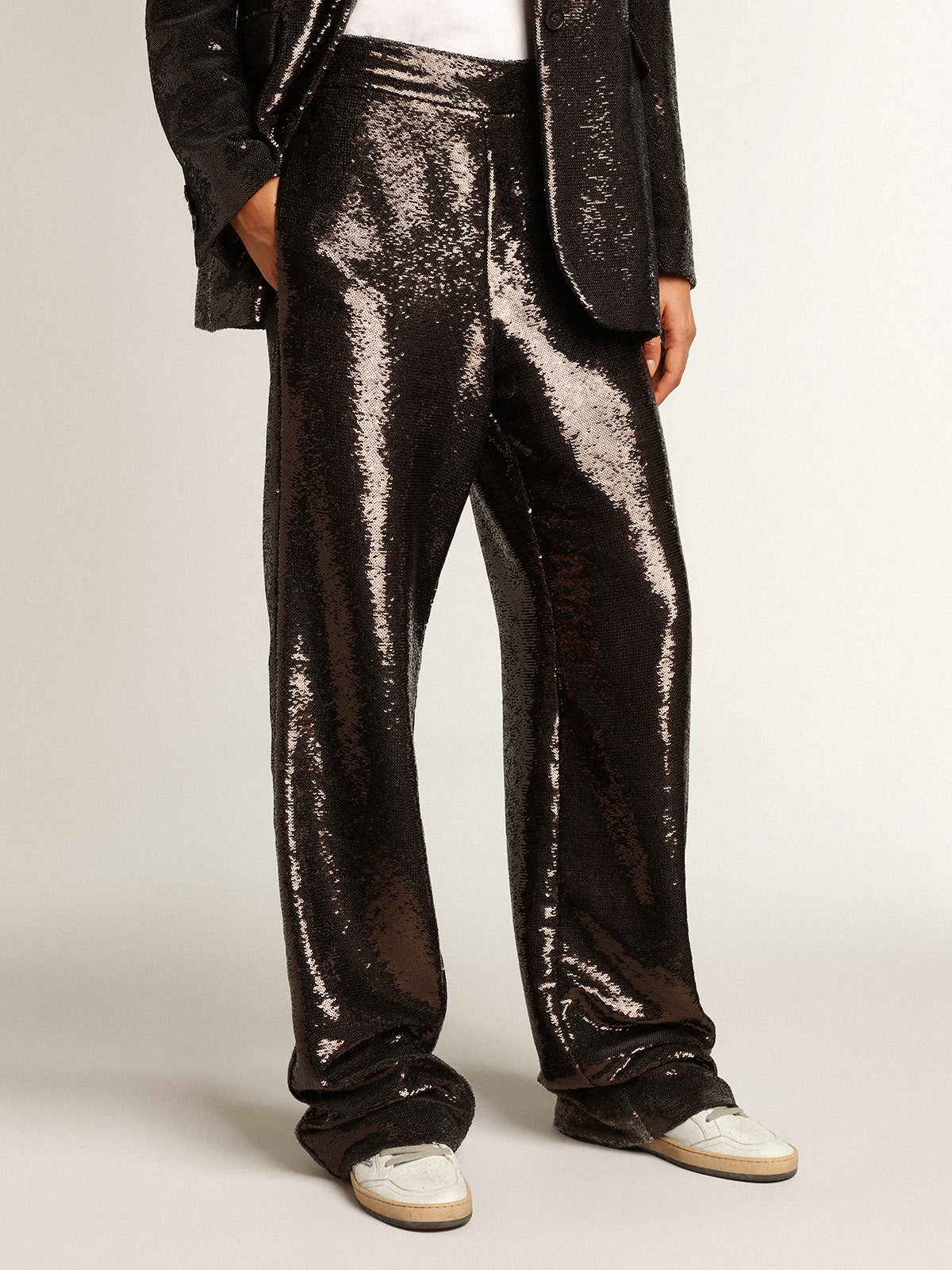 Gray pants with all-over sequins| Golden Goose
