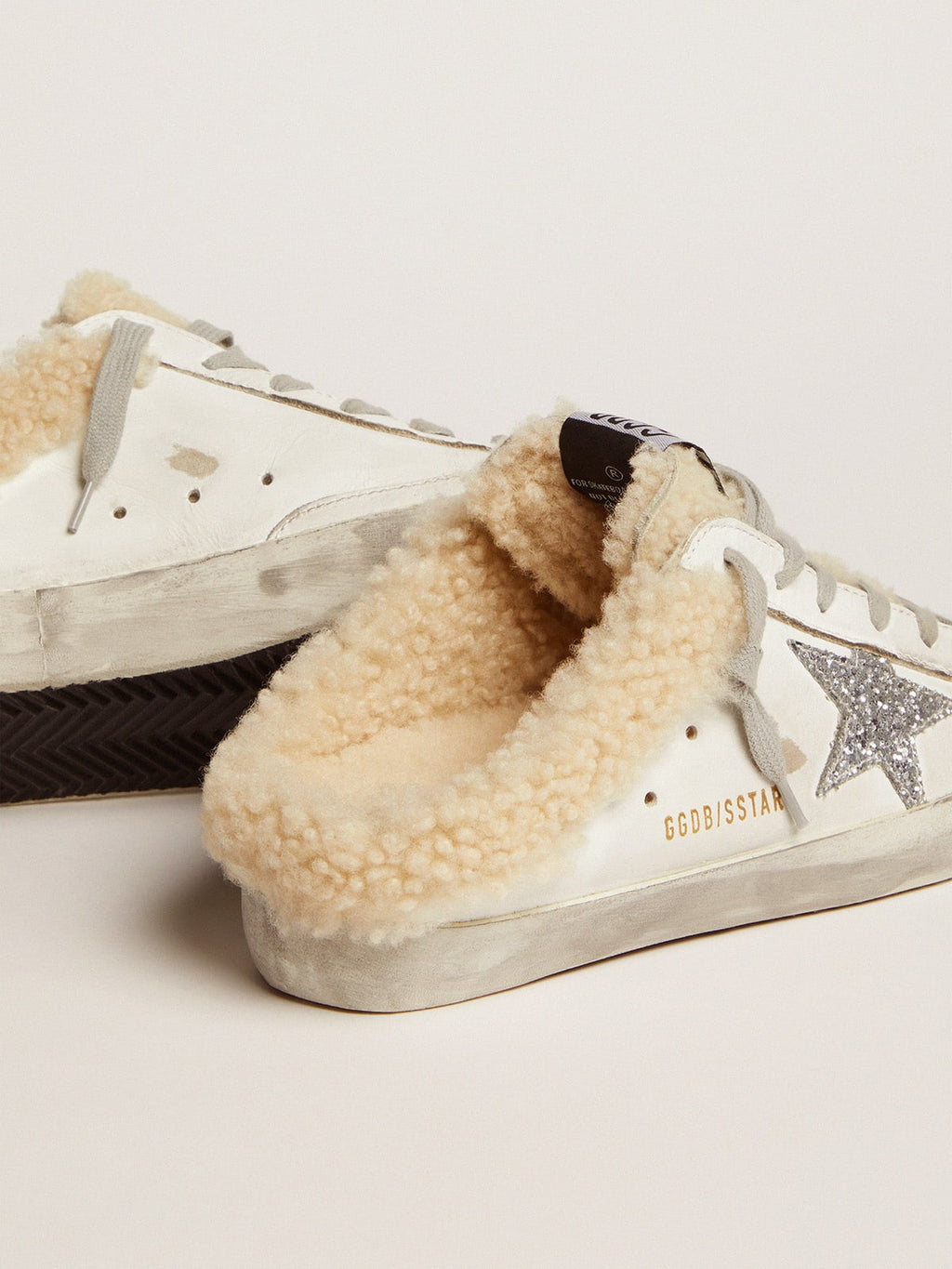 Women's Super-Star Sabot in white leather and shearling lining| Golden Goose