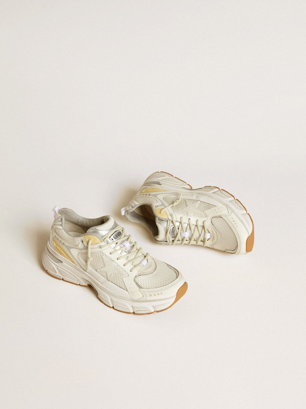 Women's Lightstar in white leather and mesh with worn-white star| Golden Goose