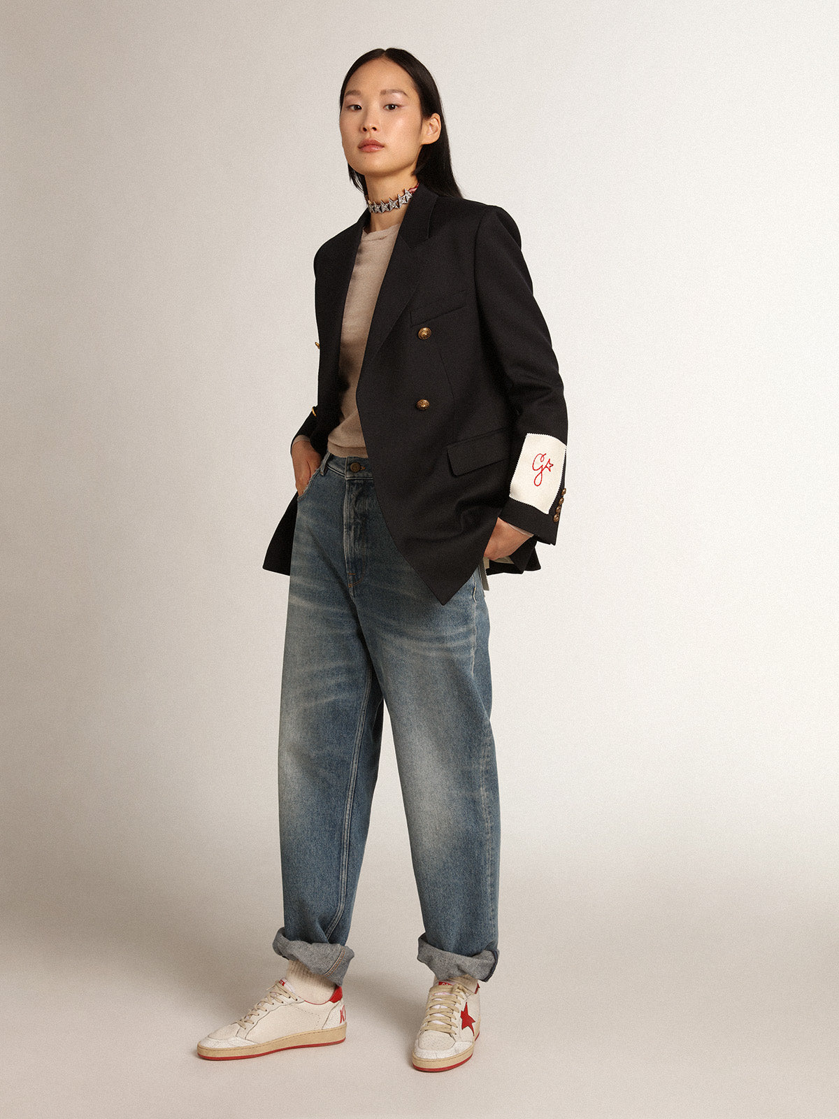Women's sweater in light brown merino wool| Golden Goose