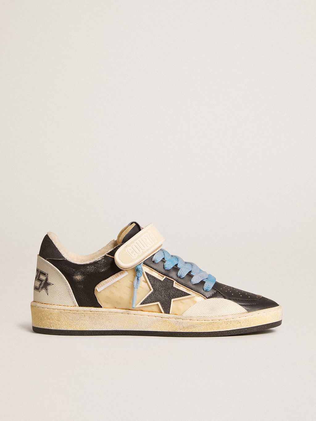Men's Ball Star Pro in black leather with Velcro strap| Golden Goose