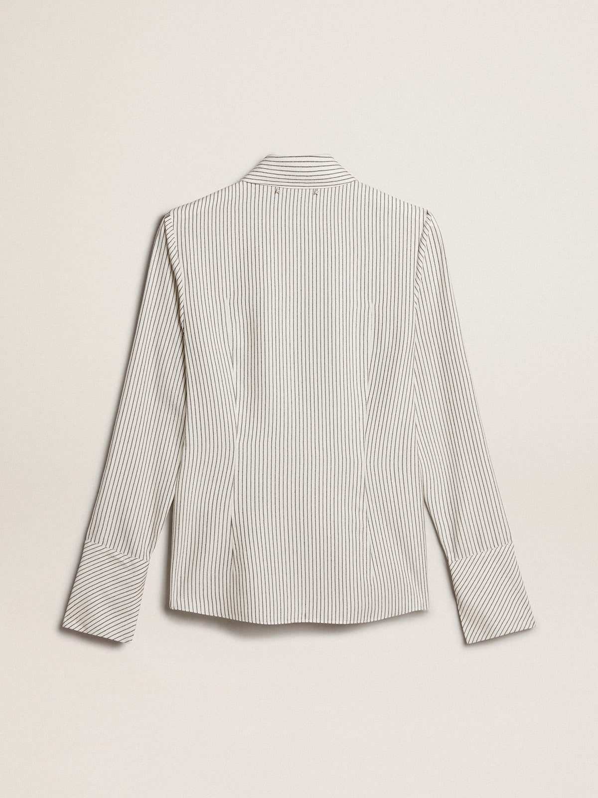 Women's white viscose shirt with narrow black stripes| Golden Goose