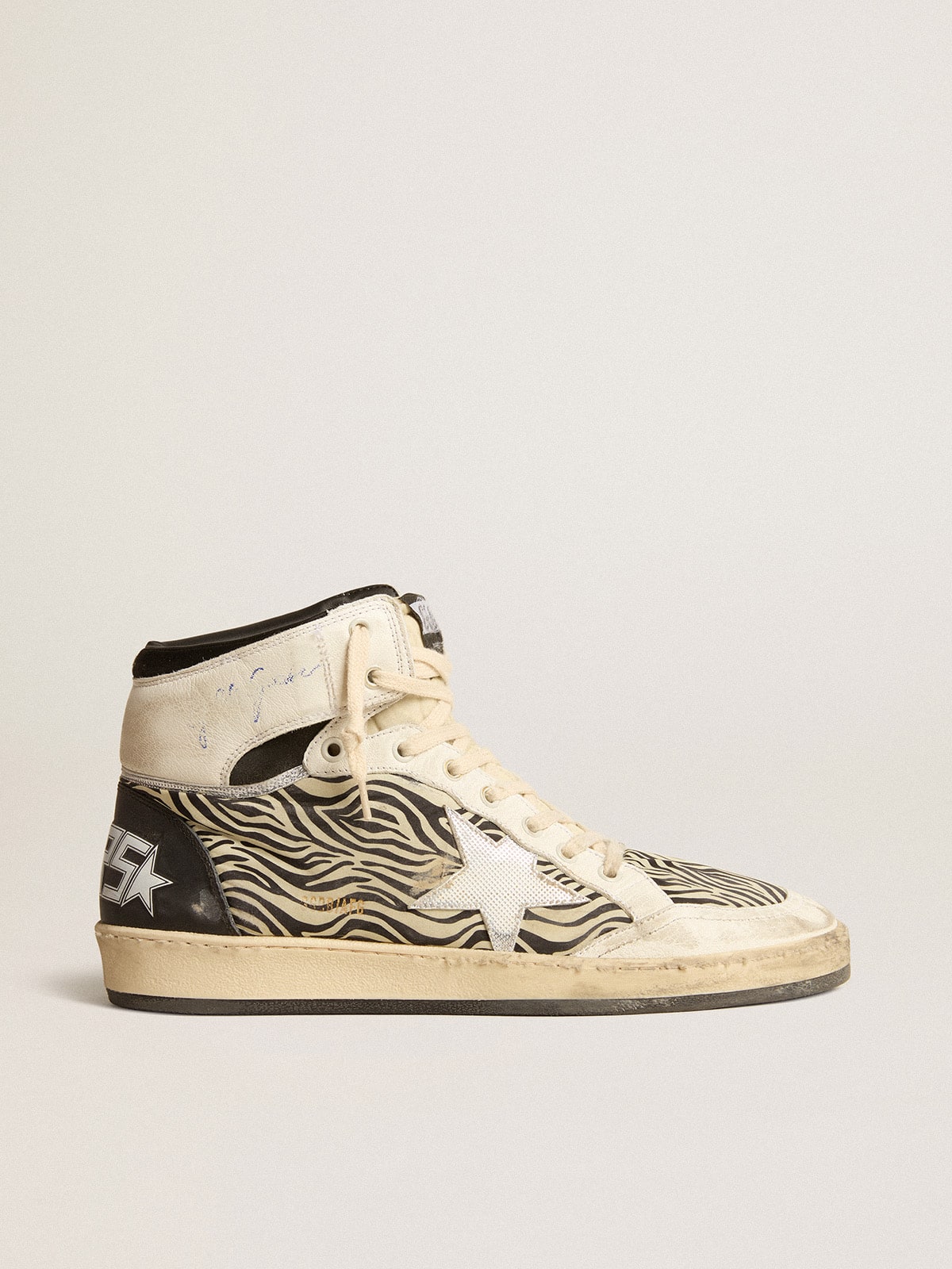 Men's Sky-Star LAB in zebra nappa with textured silver leather star| Golden Goose