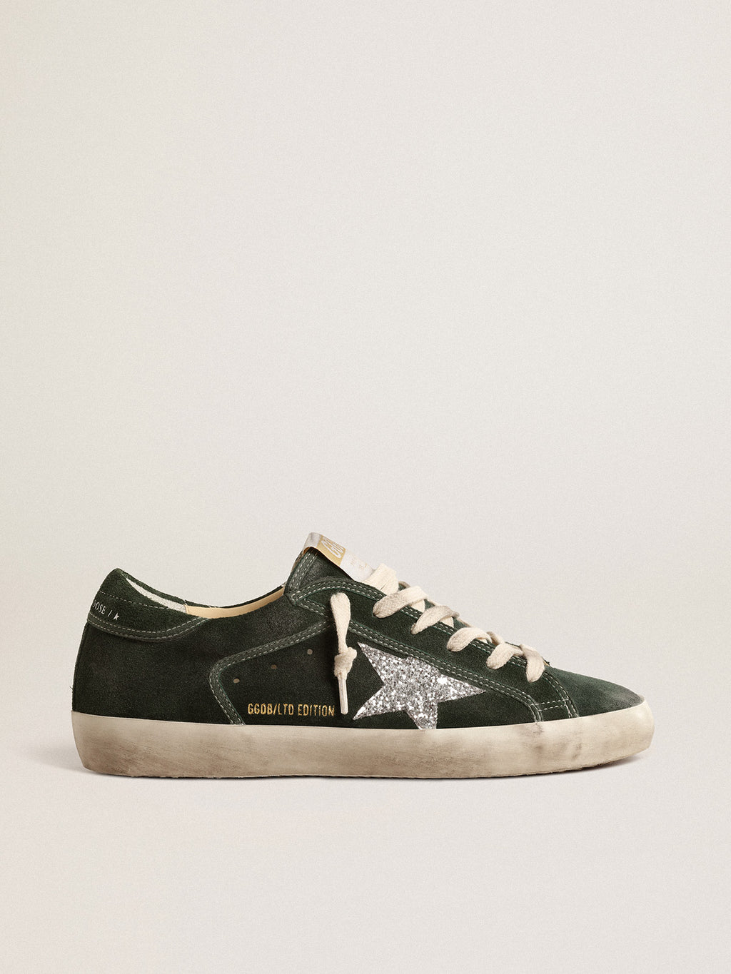 Super-Star LTD in green suede with silver glitter star| Golden Goose