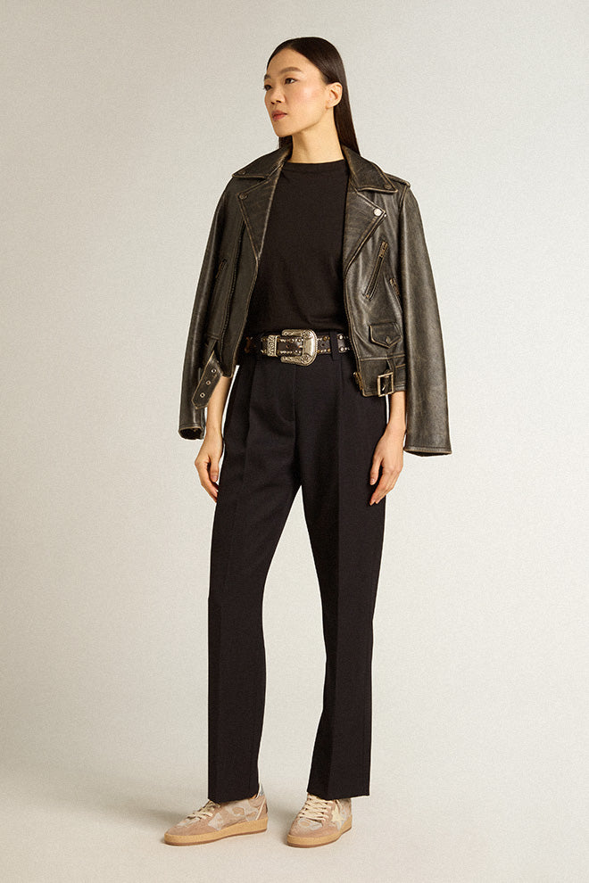 Women's regular-fit distressed T-shirt in black| Golden Goose