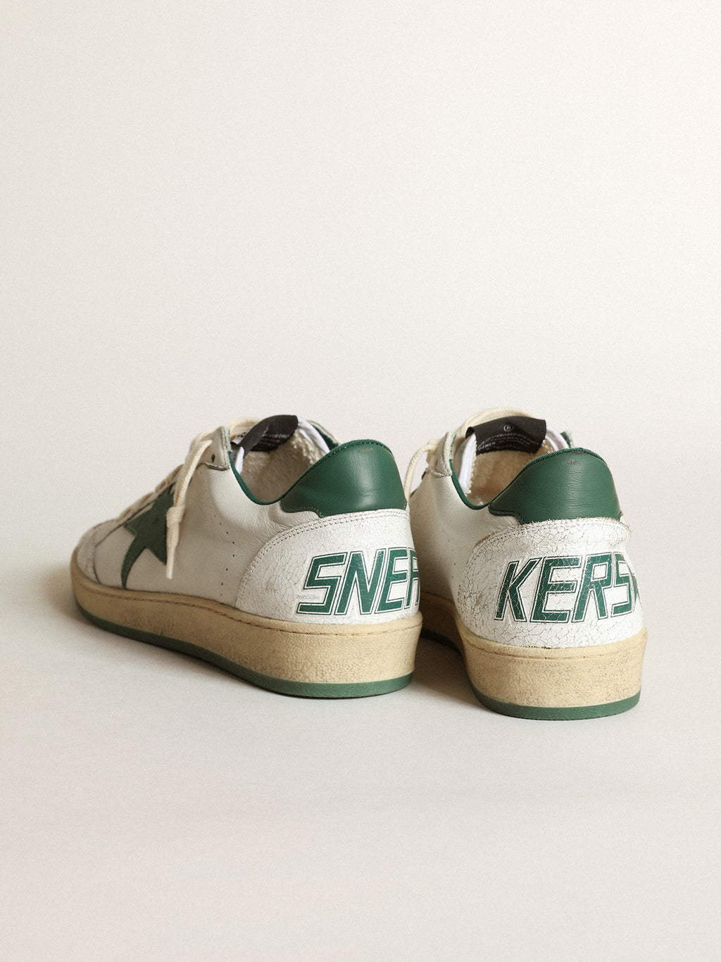 Women's Ball Star in white nappa leather with green leather star and heel tab| Golden Goose